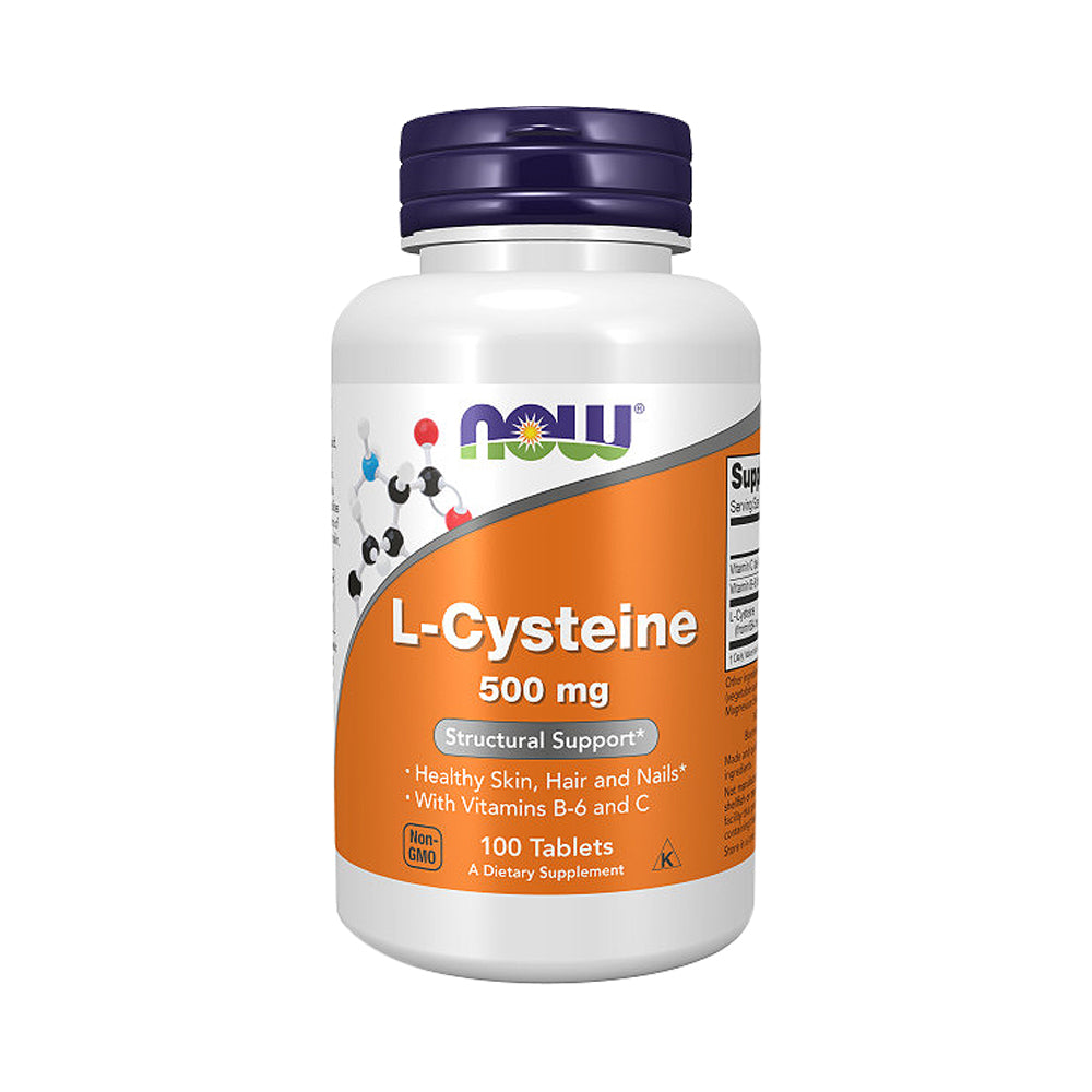 NOW Supplements, L-Cysteine 500 mg with Vitamins B-6 and C, Structural Support*, 100 Tablets - Bloom Concept