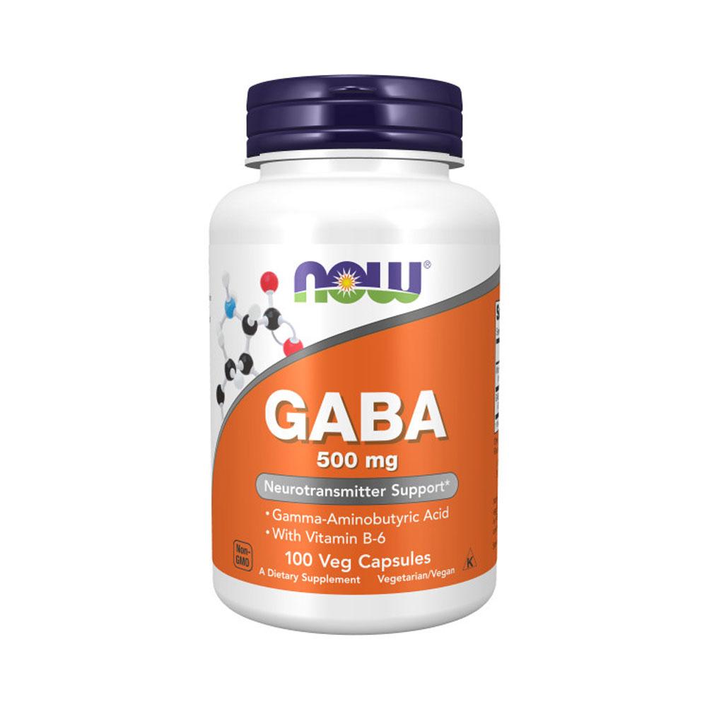 NOW Supplements, GABA (Gamma-Aminobutyric Acid) 500 mg + B-6, Natural Neurotransmitter*, 100 Veg Capsules Vitamins &amp; Supplements NOW Foods USA