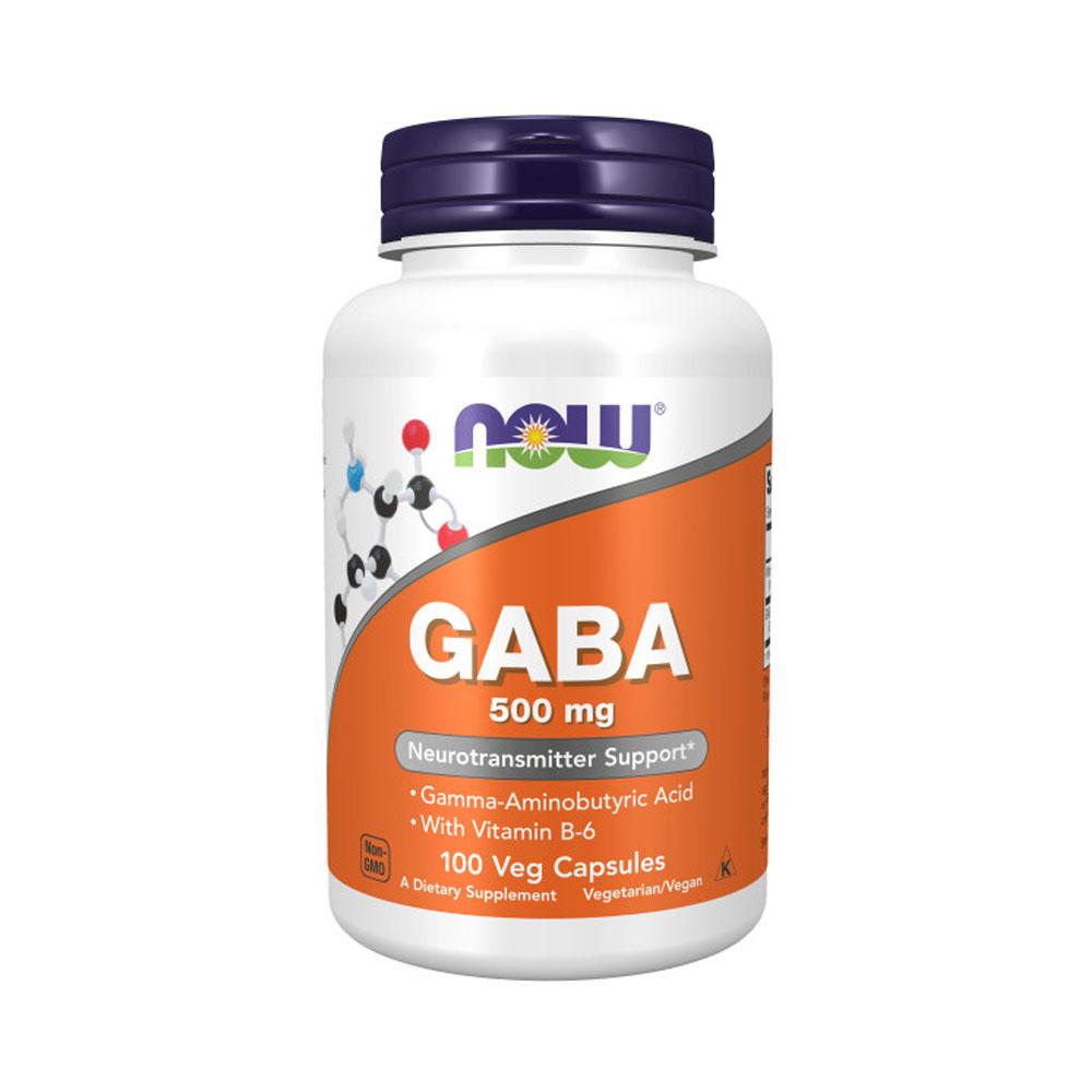 NOW Supplements, GABA (Gamma-Aminobutyric Acid) 500 mg + B-6, Natural Neurotransmitter*, 100 Veg Capsules - Bloom Concept