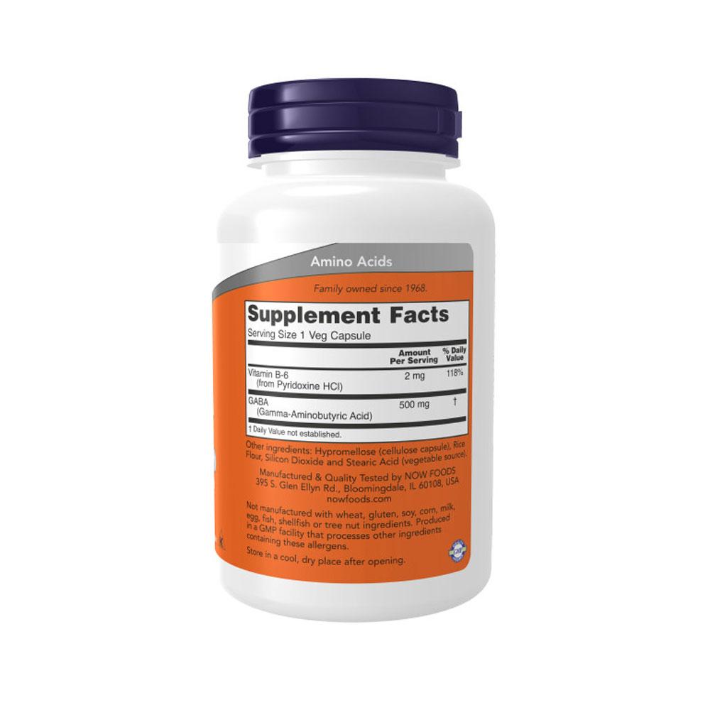 NOW Supplements, GABA (Gamma-Aminobutyric Acid) 500 mg + B-6, Natural Neurotransmitter*, 100 Veg Capsules Vitamins &amp; Supplements NOW Foods USA