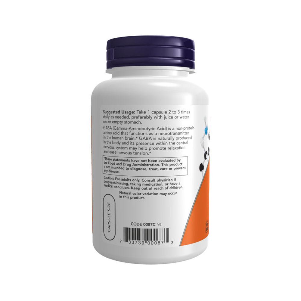 NOW Supplements, GABA (Gamma-Aminobutyric Acid) 500 mg + B-6, Natural Neurotransmitter*, 100 Veg Capsules - Bloom Concept