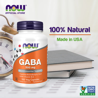 NOW Supplements, GABA (Gamma-Aminobutyric Acid) 500 mg + B-6, Natural Neurotransmitter*, 100 Veg Capsules Vitamins &amp; Supplements NOW Foods USA