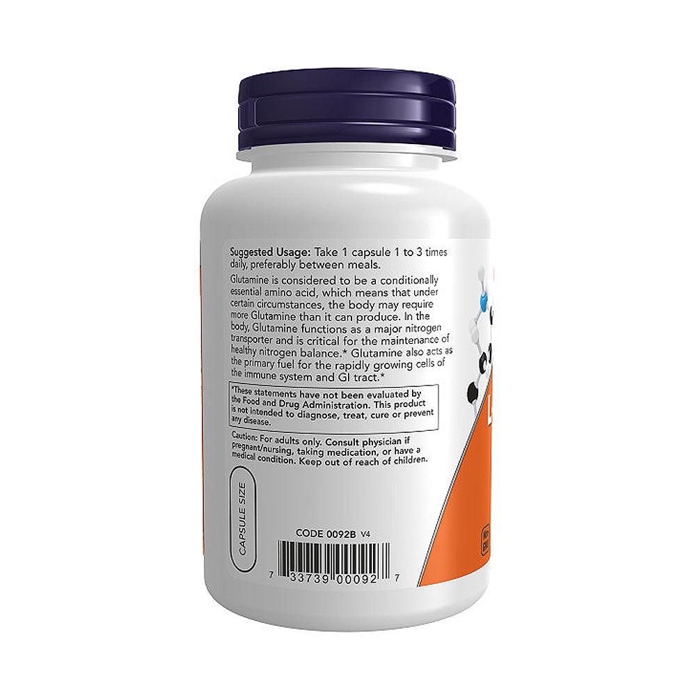 NOW Foods, L-Glutamine 500 mg, Nitrogen Transporter, Amino Acid, 120 Veg Capsules - Bloom Concept