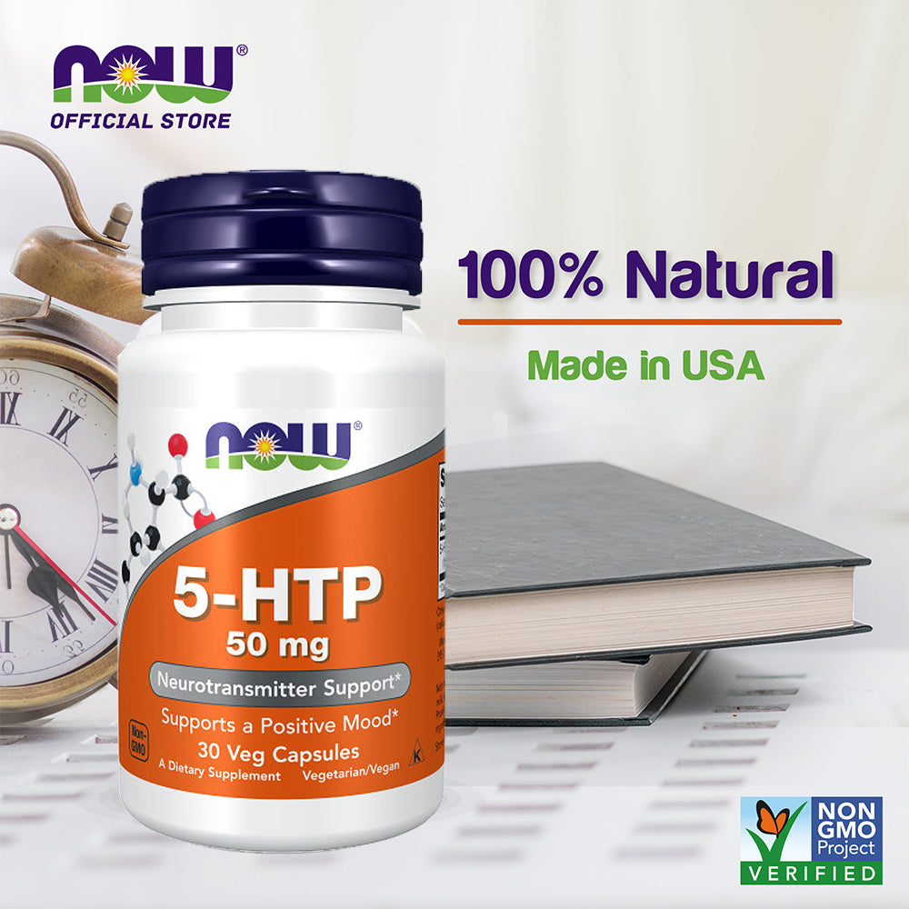 NOW Supplements, 5-HTP (5-hydroxytryptophan) 50 mg, Neurotransmitter Support*, 30 Veg Capsules - Bloom Concept
