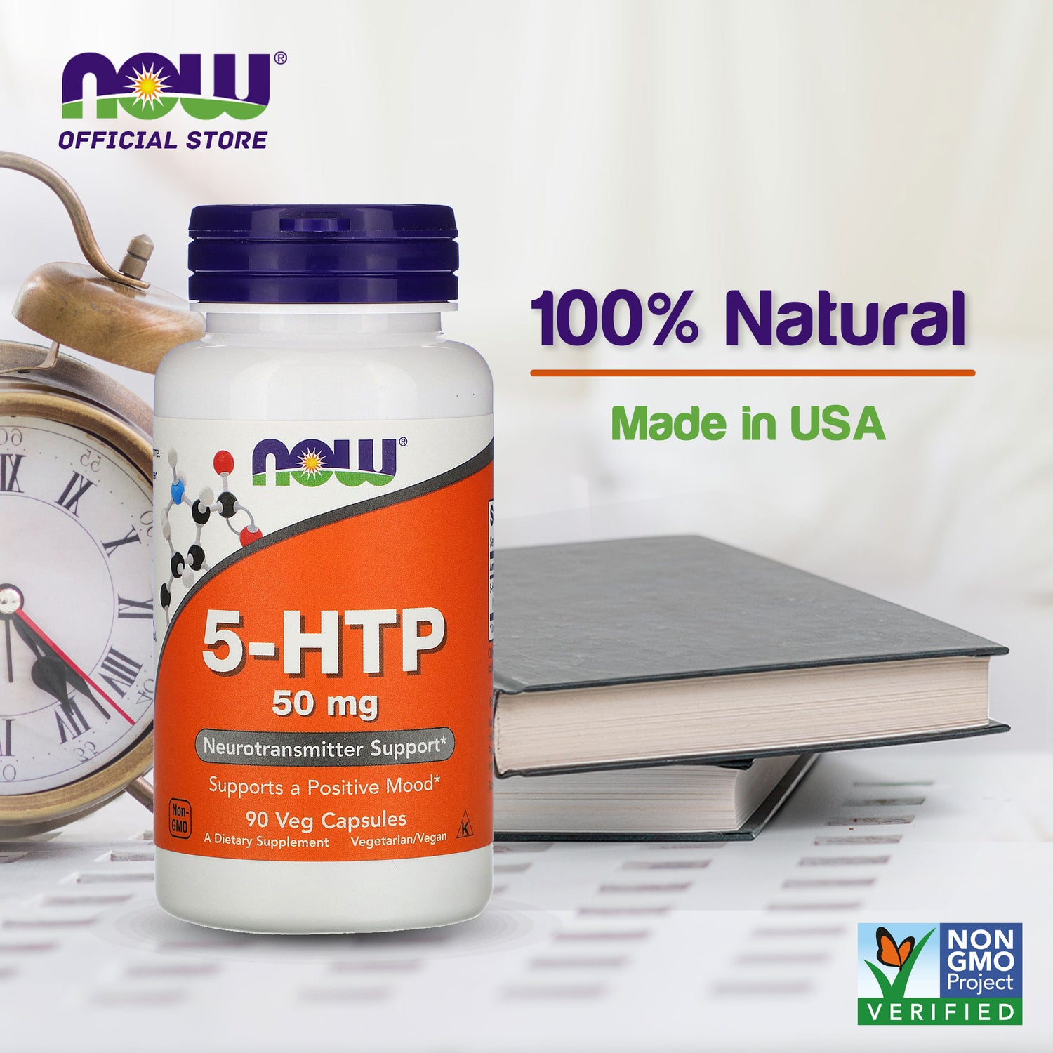 NOW Supplements, 5-HTP (5-hydroxytryptophan) 50 mg, Neurotransmitter Support*, 90 Veg Capsules - Bloom Concept