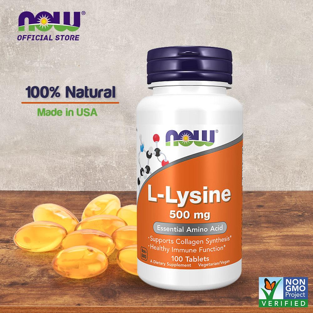 NOW FOODS Supplements, L-Lysine (L-Lysine Hydrochloride) 500 mg, Amino Acid, 100 Tablets - Bloom Concept