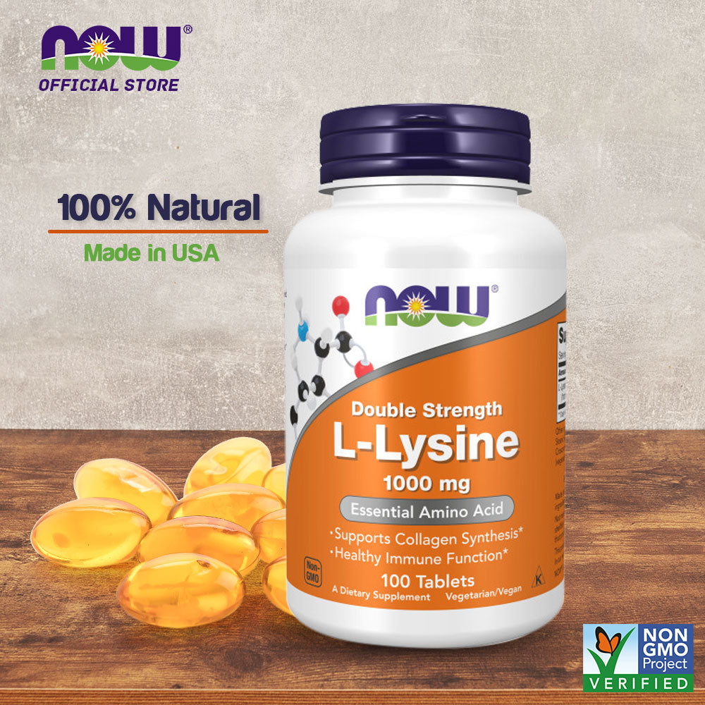 NOW Supplements, L-Lysine (L-Lysine Hydrochloride) 1,000 mg, Double Strength, Amino Acid, 100 Tablets - Bloom Concept
