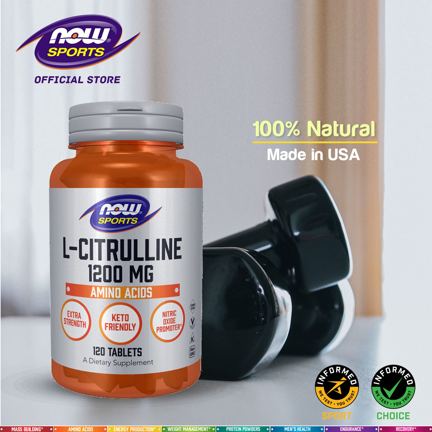 NOW Sports Nutrition, L-Citrulline, Extra Strength 1,200 mg, Amino Acid, 120 Tablets - Bloom Concept