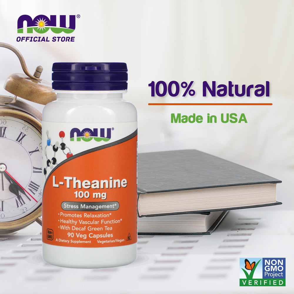 NOW Supplements, L-Theanine 100 mg with Decaf Green Tea, Stress Management*, 90 Veg Capsules - Bloom Concept
