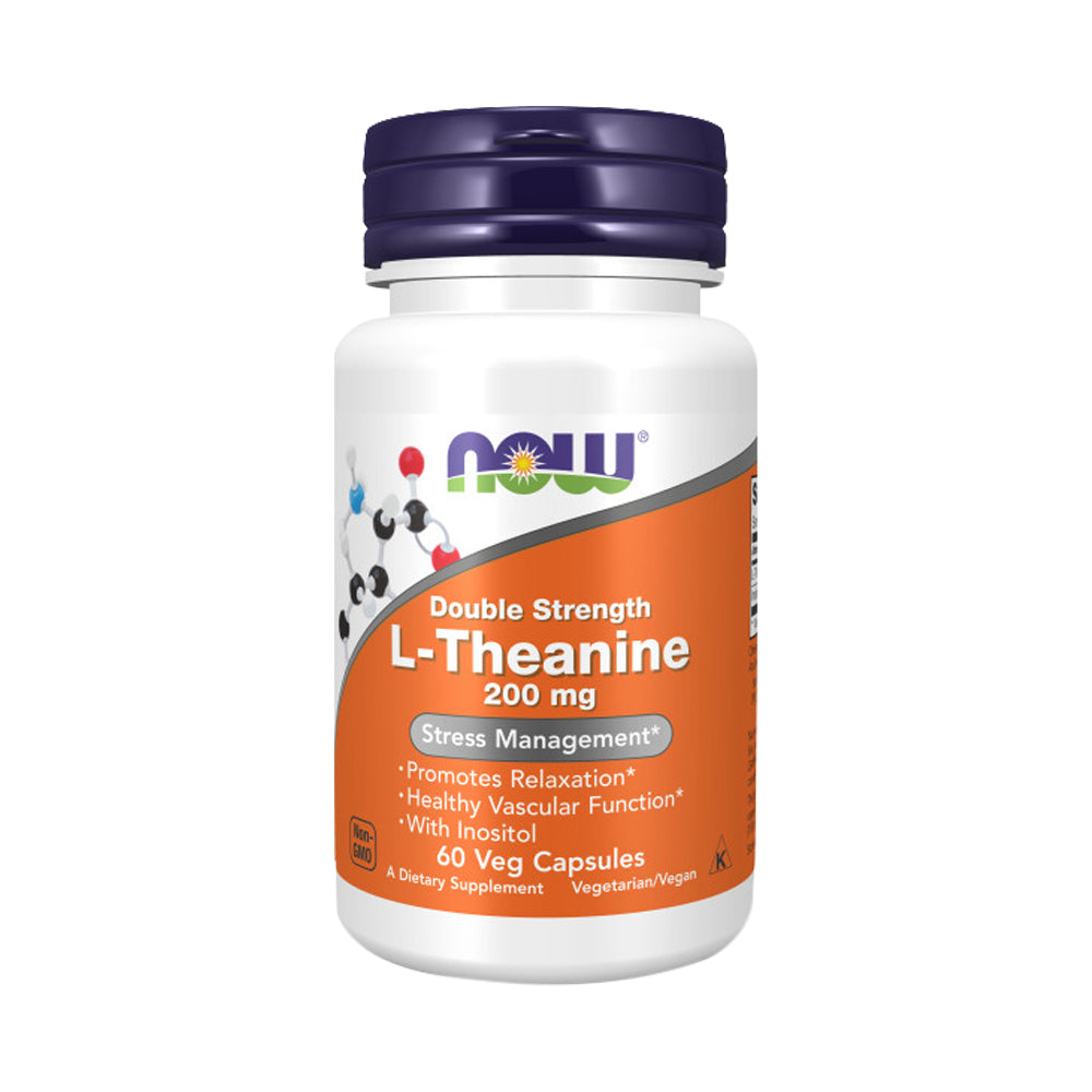 NOW Supplements, L-Theanine 200 mg with Inositol, Stress Management*, 60 Veg Capsules - Bloom Concept