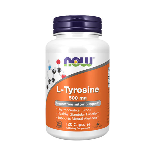 NOW Supplements, L-Tyrosine 500 mg, Supports Mental Alertness*, Neurotransmitter Support*, 120 Capsules - Bloom Concept