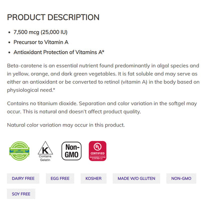 NOW Supplements, Natural Beta Carotene 25,000 IU, Essential Nutrition, 90 Softgels Vitamins &amp; Supplements NOW Foods USA