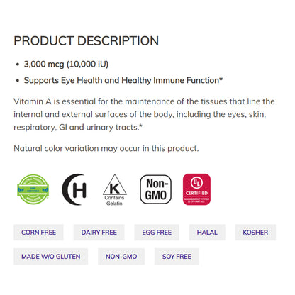 NOW Supplements, Vitamin A 10,000 IU, Eye Health*, Essential Nutrition, 100 Softgels Vitamins &amp; Supplements NOW Foods USA