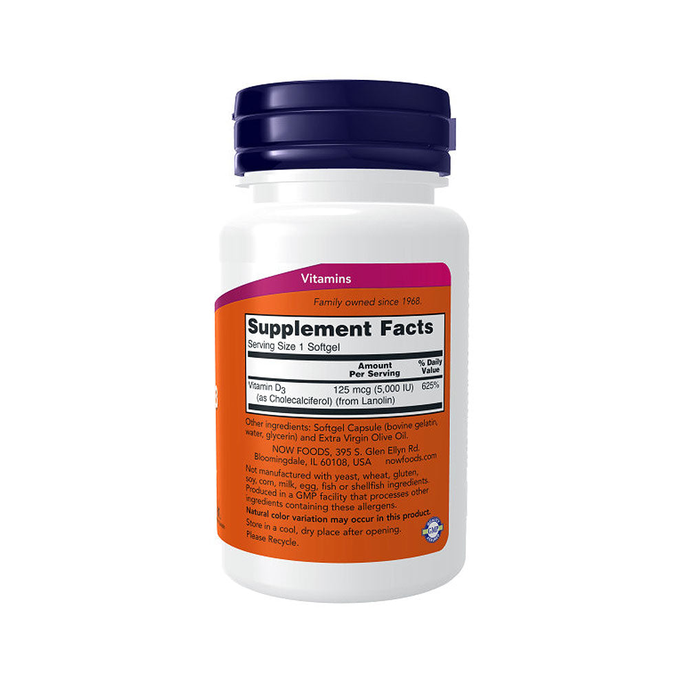 NOW Supplements, Vitamin D-3 5,000 IU, High Potency, Structural Support*, 120 Softgels - Bloom Concept