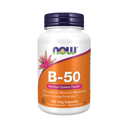 NOW Supplements, Vitamin B-50 mg, Energy Production*, Nervous System Health*, 100 Veg Capsules Vitamins &amp; Supplements NOW Foods USA