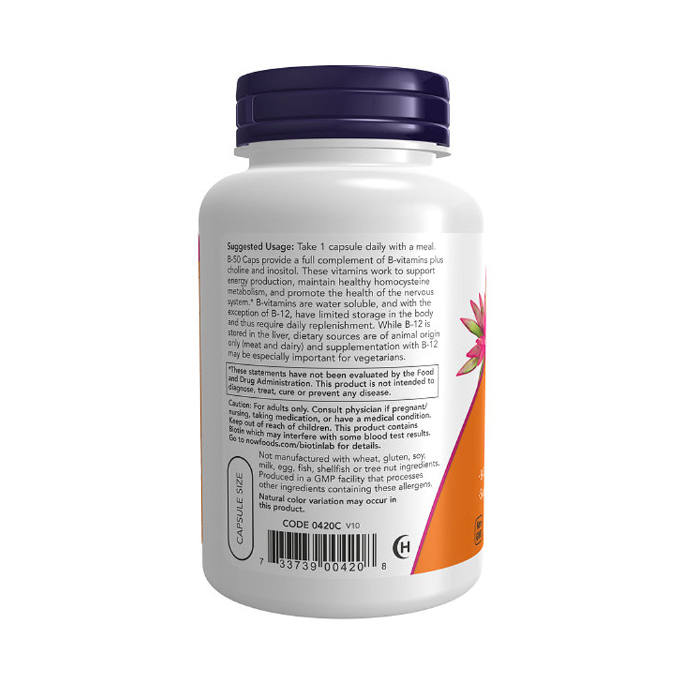 NOW Supplements, Vitamin B-50 mg, Energy Production*, Nervous System Health*, 100 Veg Capsules Vitamins &amp; Supplements NOW Foods USA