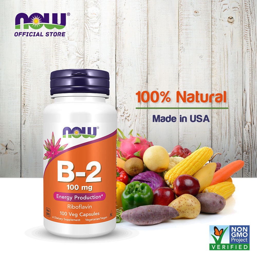 NOW FOODS Supplements, Vitamin B-2 (Riboflavin) 100 mg, Energy Production*, 100 Veg Capsules - Bloom Concept