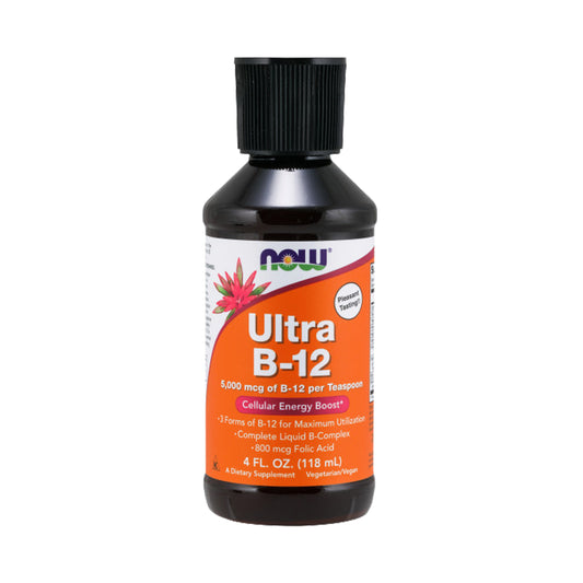 NOW Supplements, Ultra B-12, Liquid, 800 mcg Folic Acid, Cellular Energy Production*, 4-Ounce (118 ml) - Bloom Concept