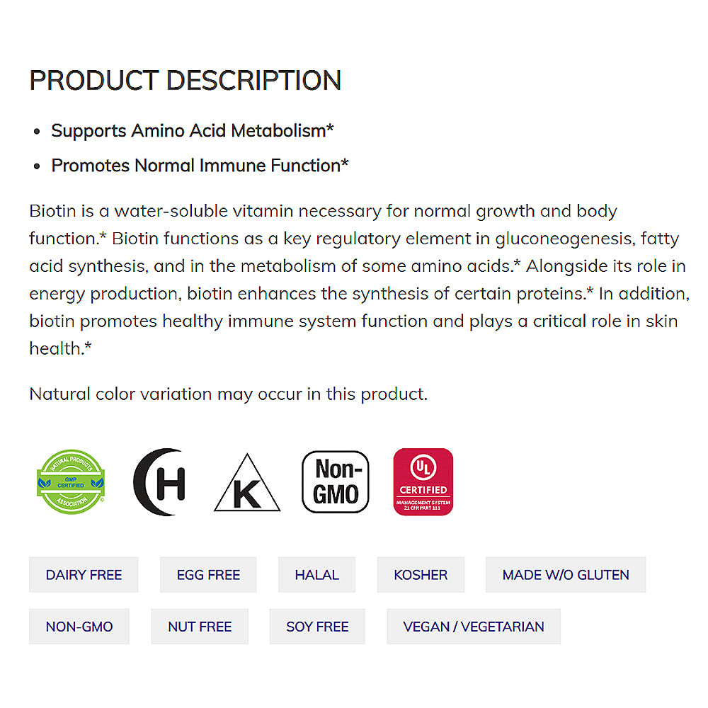 NOW Supplements, Biotin 1,000 mcg, Amino Acid Metabolism*, Energy Production*, 100 Capsules Vitamins &amp; Supplements NOW Foods USA