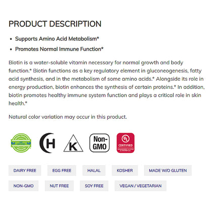 NOW Supplements, Biotin 1,000 mcg, Amino Acid Metabolism*, Energy Production*, 100 Capsules Vitamins &amp; Supplements NOW Foods USA