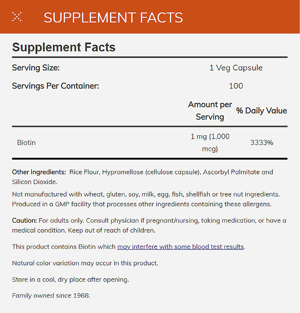 NOW Supplements, Biotin 1,000 mcg, Amino Acid Metabolism*, Energy Production*, 100 Capsules Vitamins &amp; Supplements NOW Foods USA