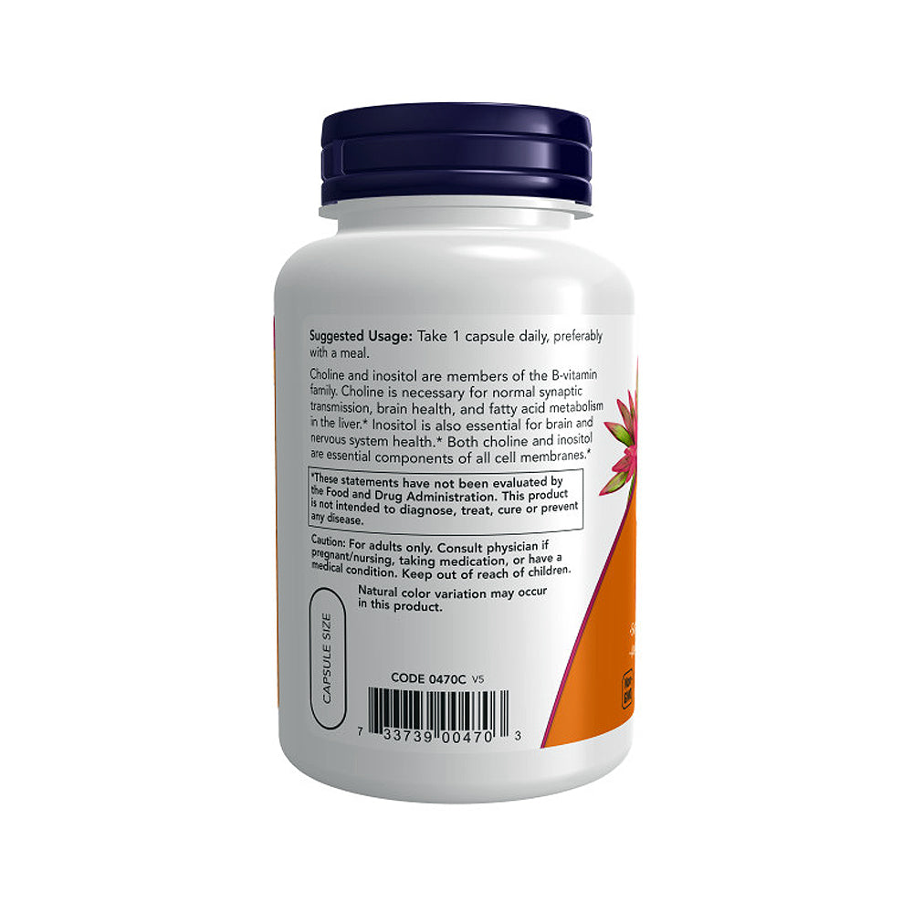 NOW Supplements, Choline & Inositol 500 mg, Healthy Nerve Transmission*, Nervous System Health*, 100 Capsules - Bloom Concept