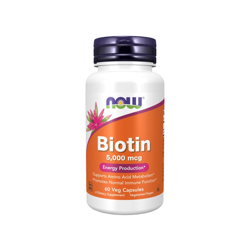 NOW FOODS Supplements, Biotin 5,000 mcg, Amino Acid Metabolism*, Energy Production*, 60 Veg Capsules - Bloom Concept
