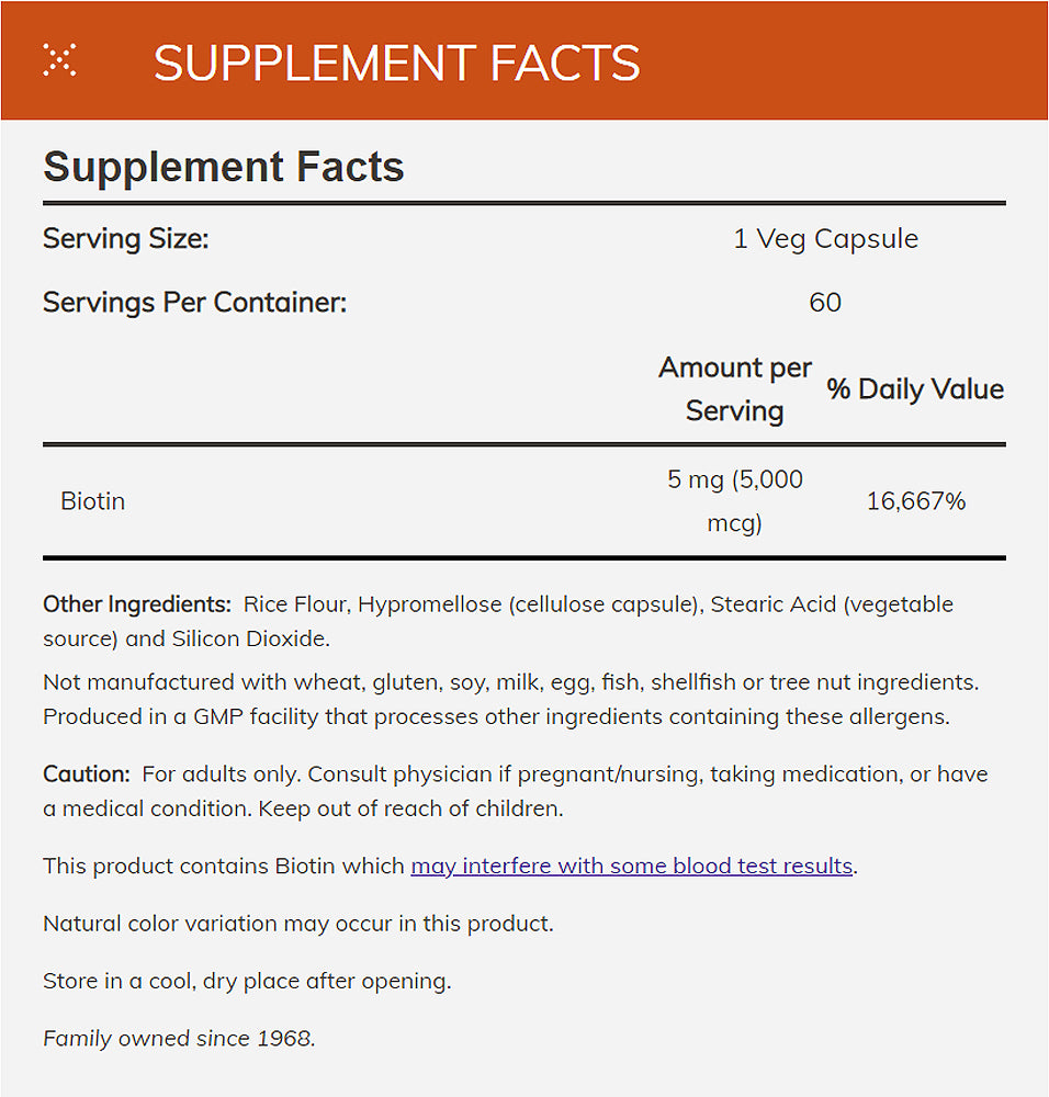 NOW FOODS Supplements, Biotin 5,000 mcg, Amino Acid Metabolism*, Energy Production*, 60 Veg Capsules - Bloom Concept