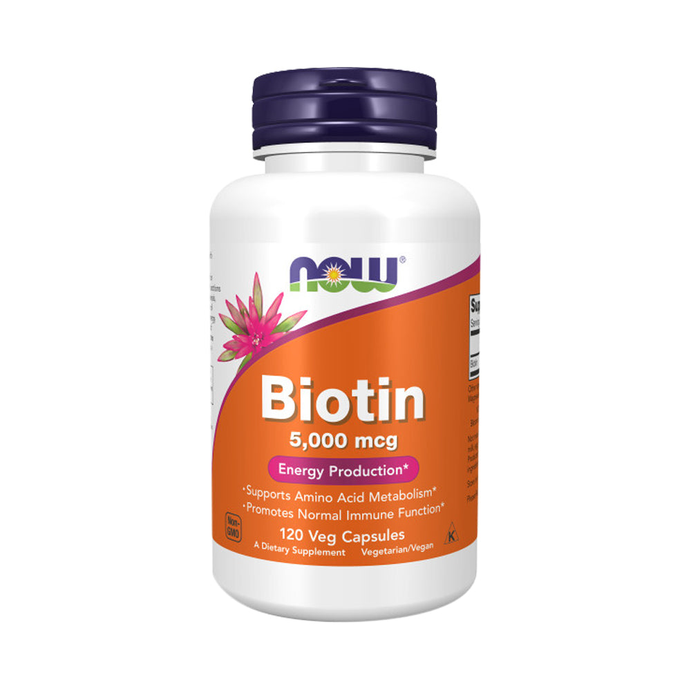 NOW Supplements, Biotin 5,000 mcg, Amino Acid Metabolism*, Energy Production*, 120 Veg Capsules Vitamins &amp; Supplements NOW Foods USA