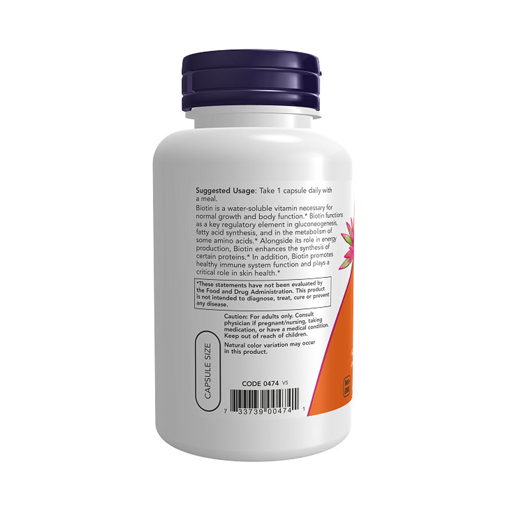 NOW Supplements, Biotin 5,000 mcg, Amino Acid Metabolism*, Energy Production*, 120 Veg Capsules - Bloom Concept