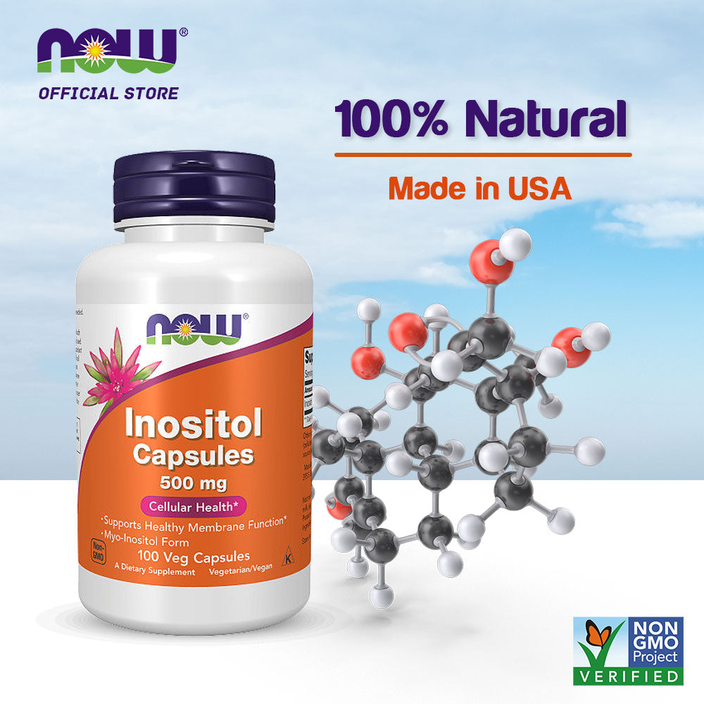 NOW Supplements, Inositol 500 mg, Healthy Membrane Function*, Cellular Health*, 100 Veg Capsules Vitamins &amp; Supplements NOW Foods USA