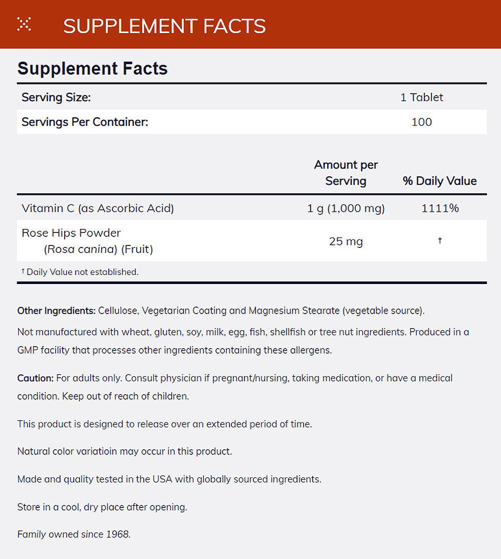 NOW Foods Vitamin C-1,000 with Rose Hips, Sustained Release, Antioxidant Protection, 100 Tablets Vitamins &amp; Supplements NOW Foods USA