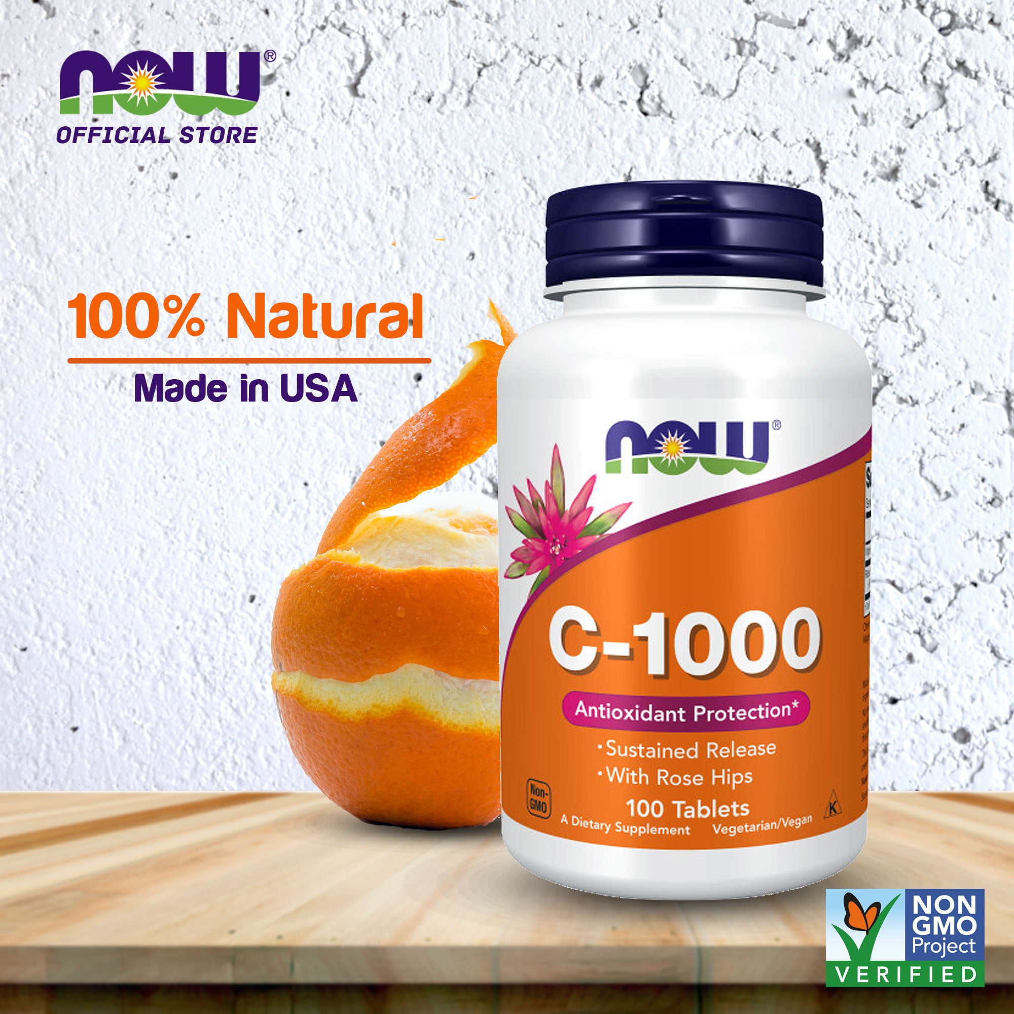 NOW Foods Vitamin C-1,000 with Rose Hips, Sustained Release, Antioxidant Protection, 100 Tablets Vitamins &amp; Supplements NOW Foods USA