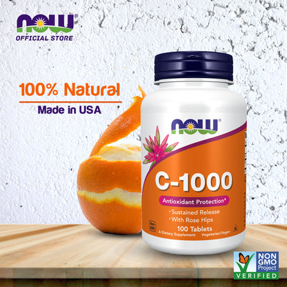 NOW Foods Vitamin C-1,000 with Rose Hips, Sustained Release, Antioxidant Protection, 100 Tablets Vitamins &amp; Supplements NOW Foods USA