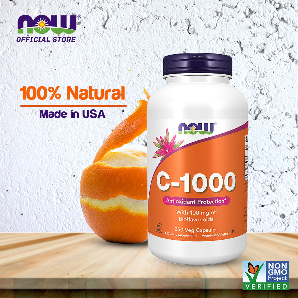 NOW Supplements, Vitamin C-1,000 with 100 mg of Bioflavonoids, Antioxidant Protection*, 250 Veg Capsules - Bloom Concept