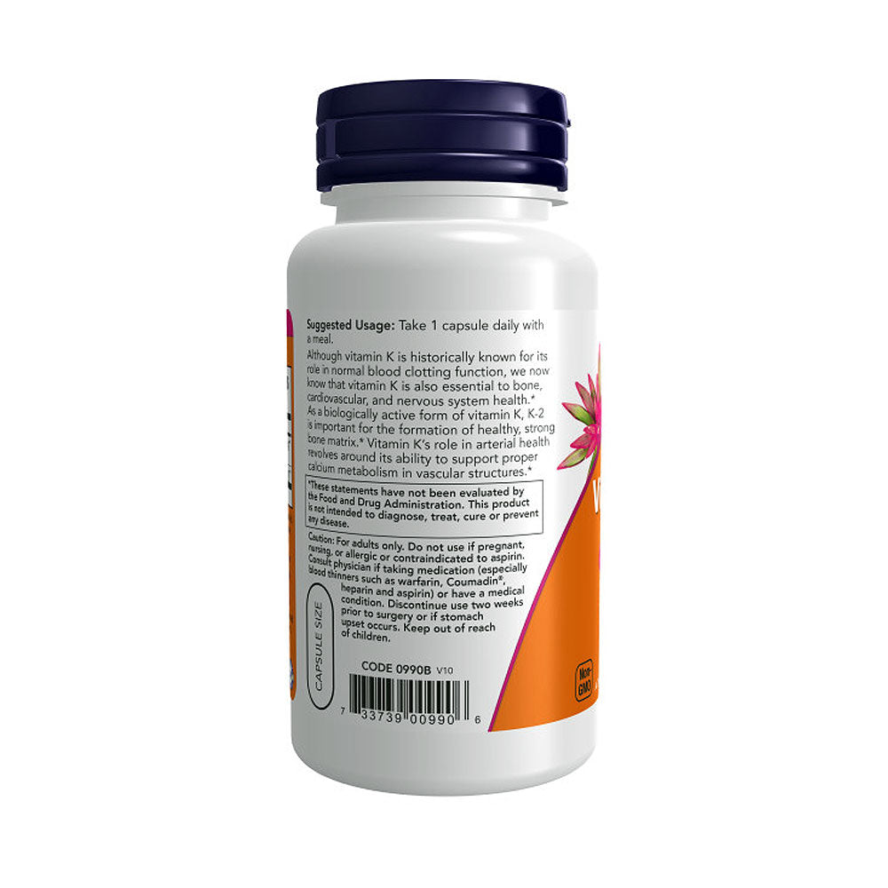 NOW Supplements, Vitamin K-2 100 mcg, Menaquinone-4 (MK-4), Supports Bone Health*, 100 Veg Capsules Vitamins &amp; Supplements NOW Foods USA