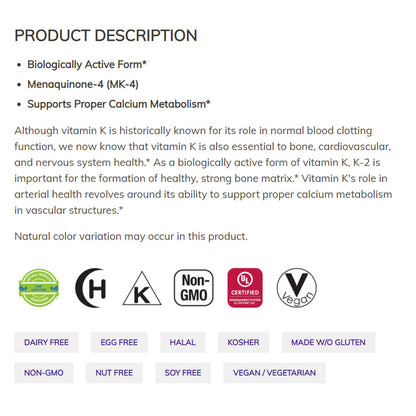 NOW Supplements, Vitamin K-2 100 mcg, Menaquinone-4 (MK-4), Supports Bone Health*, 100 Veg Capsules Vitamins &amp; Supplements NOW Foods USA