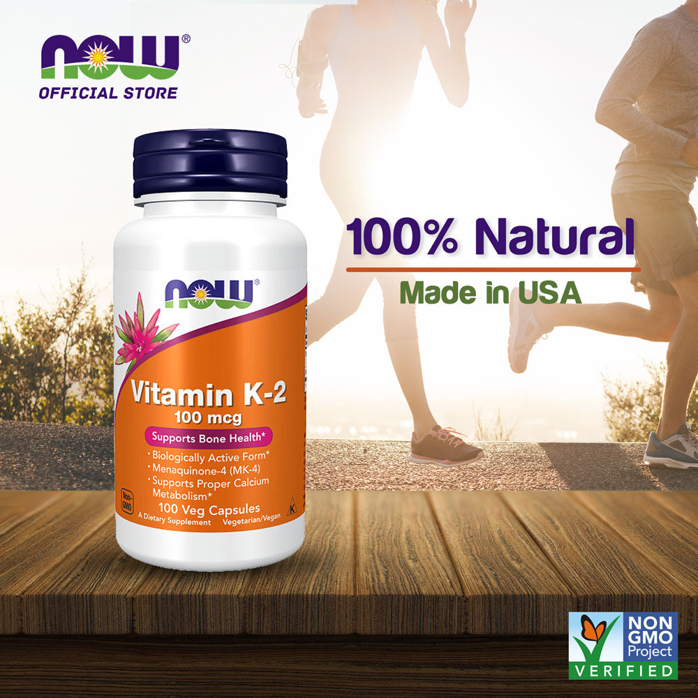 NOW Supplements, Vitamin K-2 100 mcg, Menaquinone-4 (MK-4), Supports Bone Health*, 100 Veg Capsules Vitamins &amp; Supplements NOW Foods USA