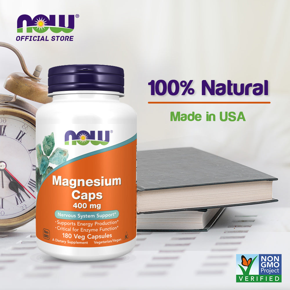 NOW Supplements, Magnesium 400 mg, Enzyme Function*, Nervous System Support*, 180 Veg Capsules - Bloom Concept