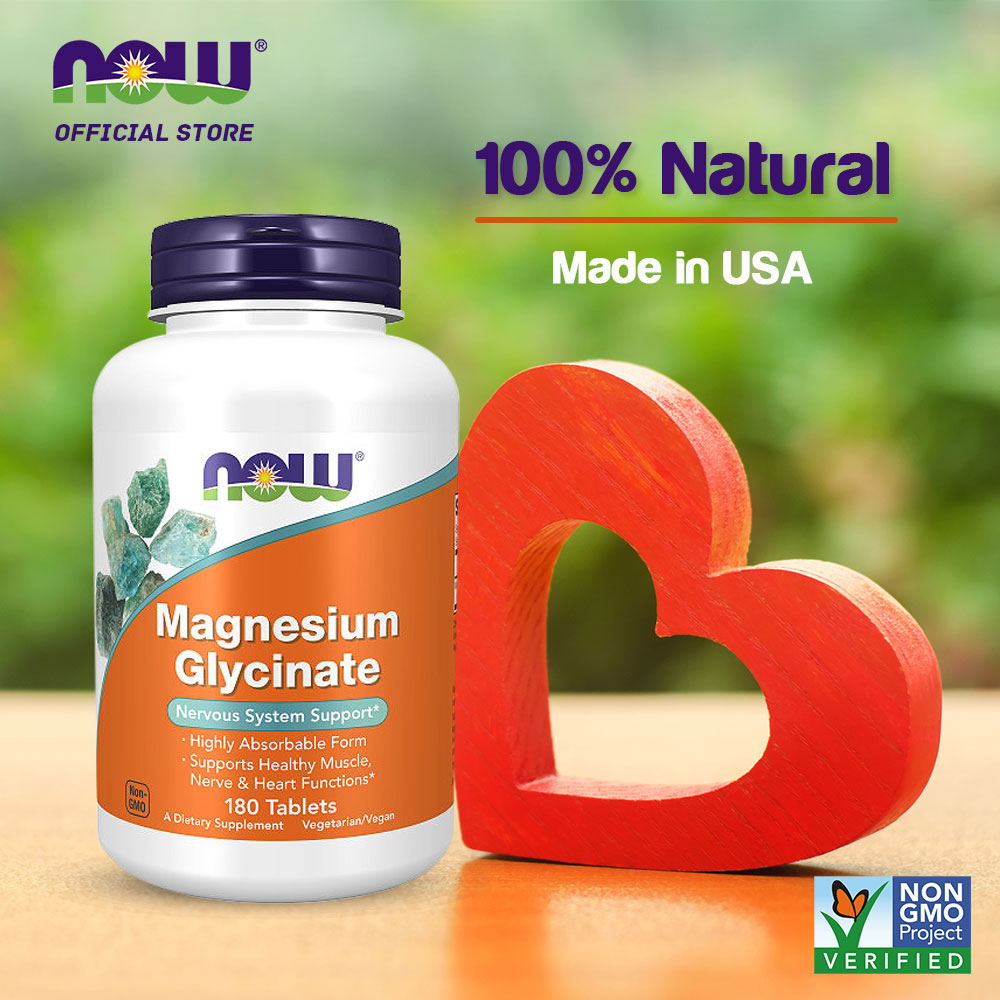 NOW Supplements, Magnesium Glycinate 100 mg, Highly Absorbable Form, 180 Tablets - Bloom Concept