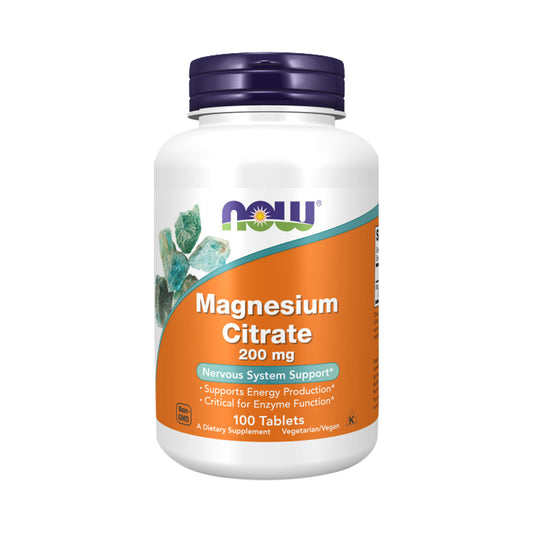 NOW Supplements, Magnesium Citrate 200 mg, Enzyme Function*, Nervous System Support*, 100 Tablets - Bloom Concept