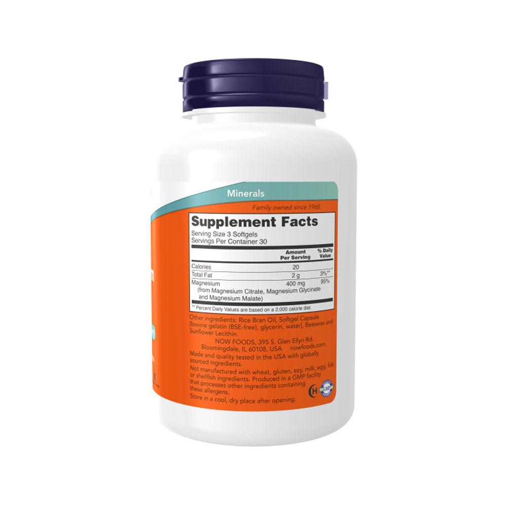 NOW FOODS Supplements, Magnesium Citrate, With Glycinate & Malate, Nervous System Support*, 90 Softgels - Bloom Concept