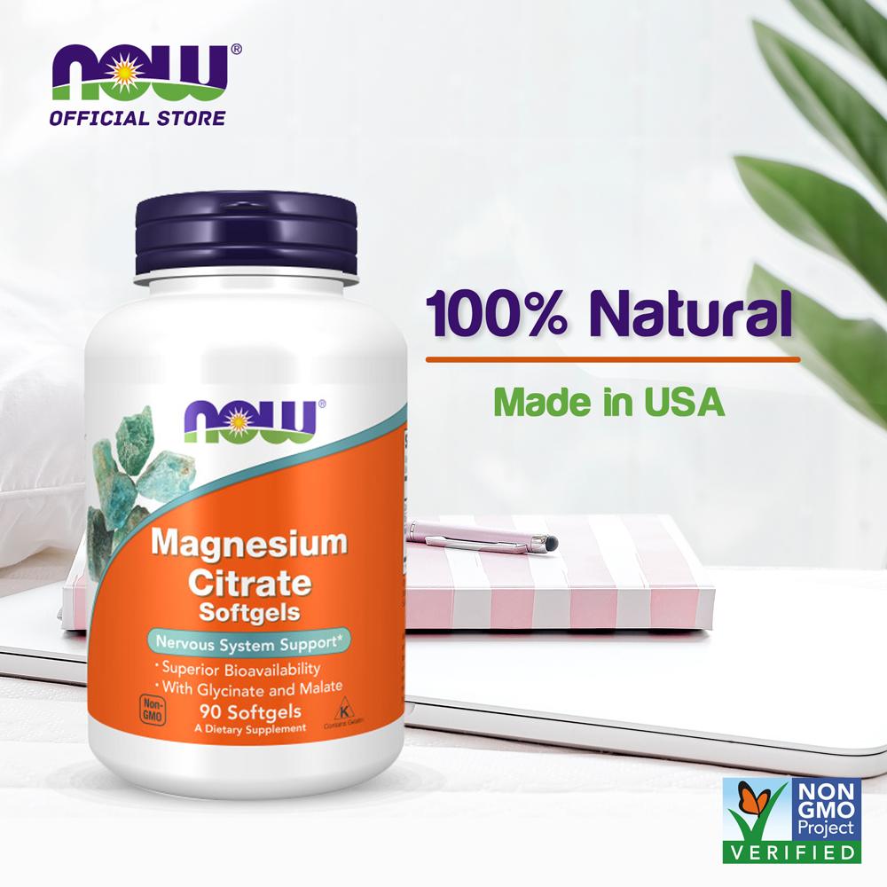 NOW FOODS Supplements, Magnesium Citrate, With Glycinate & Malate, Nervous System Support*, 90 Softgels - Bloom Concept