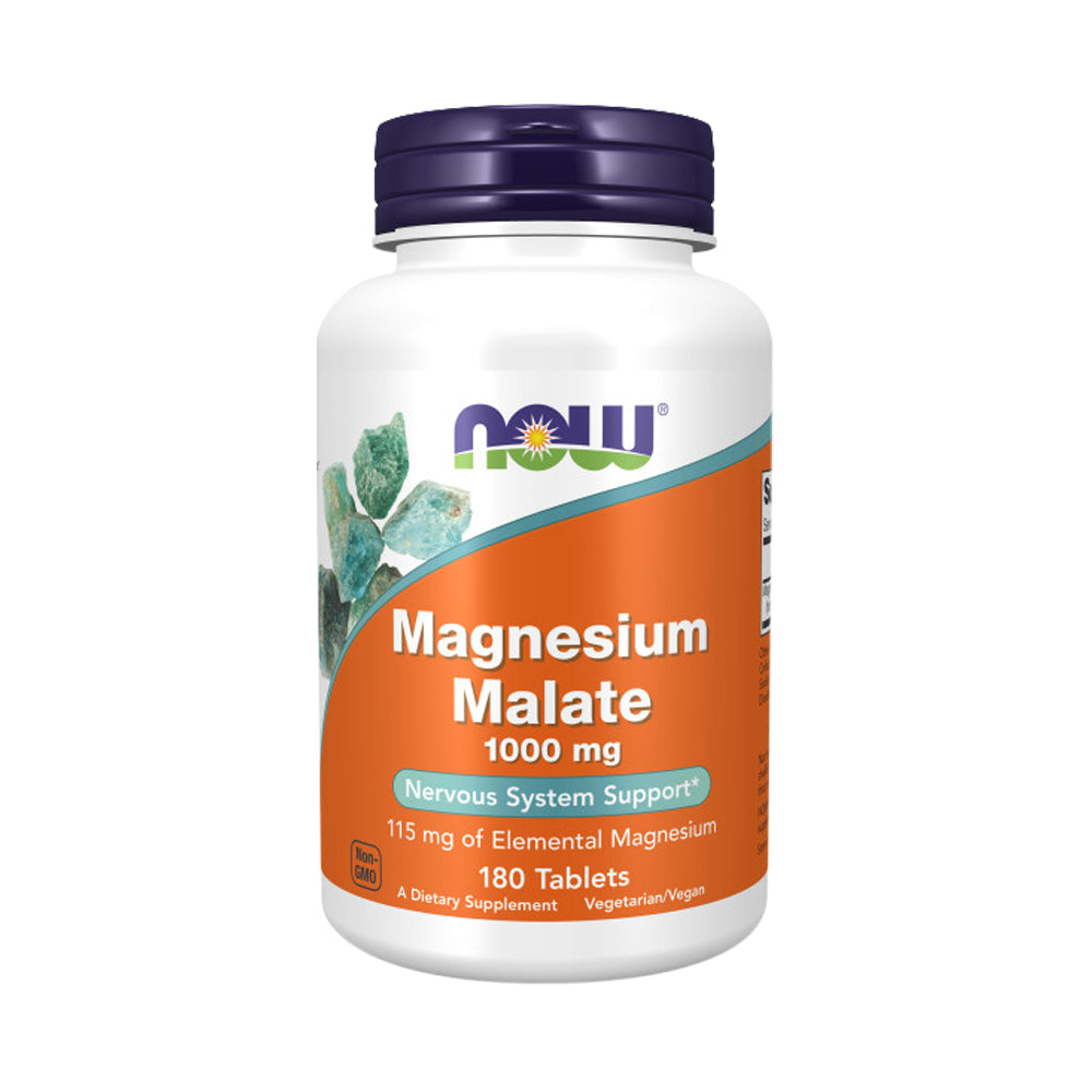 NOW Supplements, Magnesium Malate 1000 mg, Energy Production*, Nervous System Support*, 180 Tablets - Bloom Concept