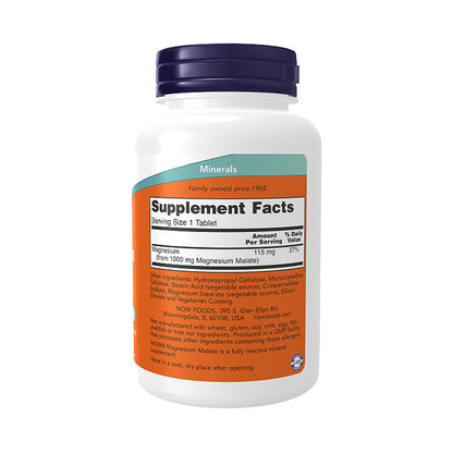 NOW Supplements, Magnesium Malate 1000 mg, Energy Production*, Nervous System Support*, 180 Tablets Vitamins &amp; Supplements NOW Foods USA