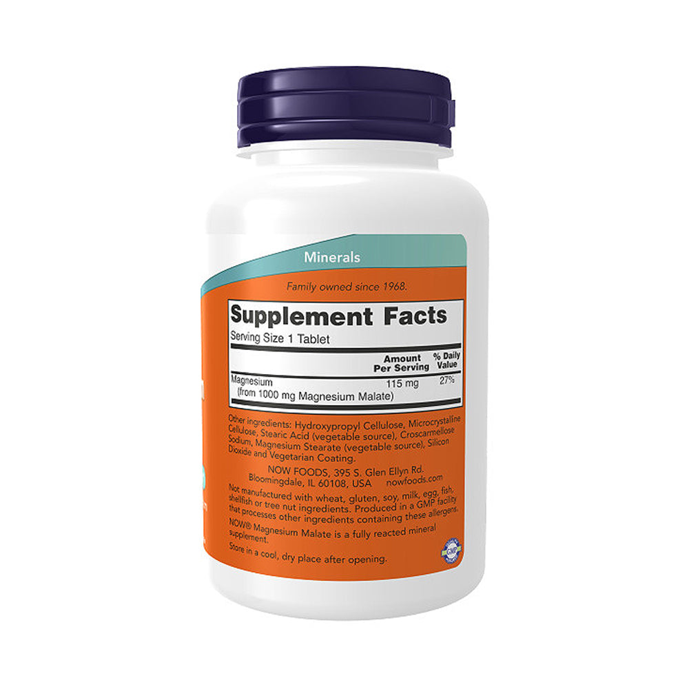 NOW Supplements, Magnesium Malate 1000 mg, Energy Production*, Nervous System Support*, 180 Tablets - Bloom Concept