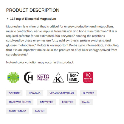 NOW Supplements, Magnesium Malate 1000 mg, Energy Production*, Nervous System Support*, 180 Tablets Vitamins &amp; Supplements NOW Foods USA