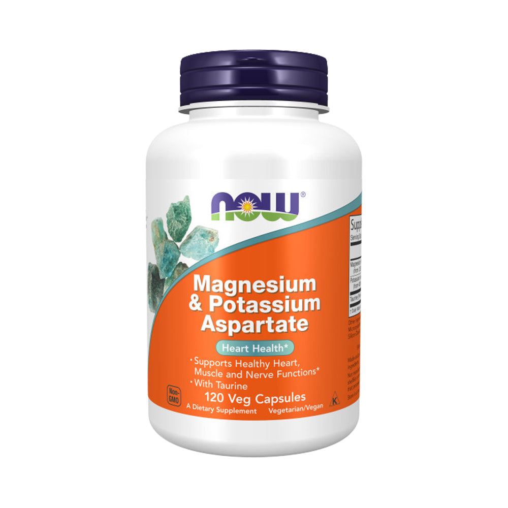 NOW Supplements, Magnesium & Potassium Aspartate with Taurine, Heart Health*, 120 Veg Capsules - Bloom Concept