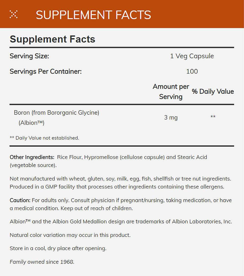 NOW Supplements, Boron 3 mg (Bororganic Glycine), Structural Support*, 100 Veg Capsules - Bloom Concept