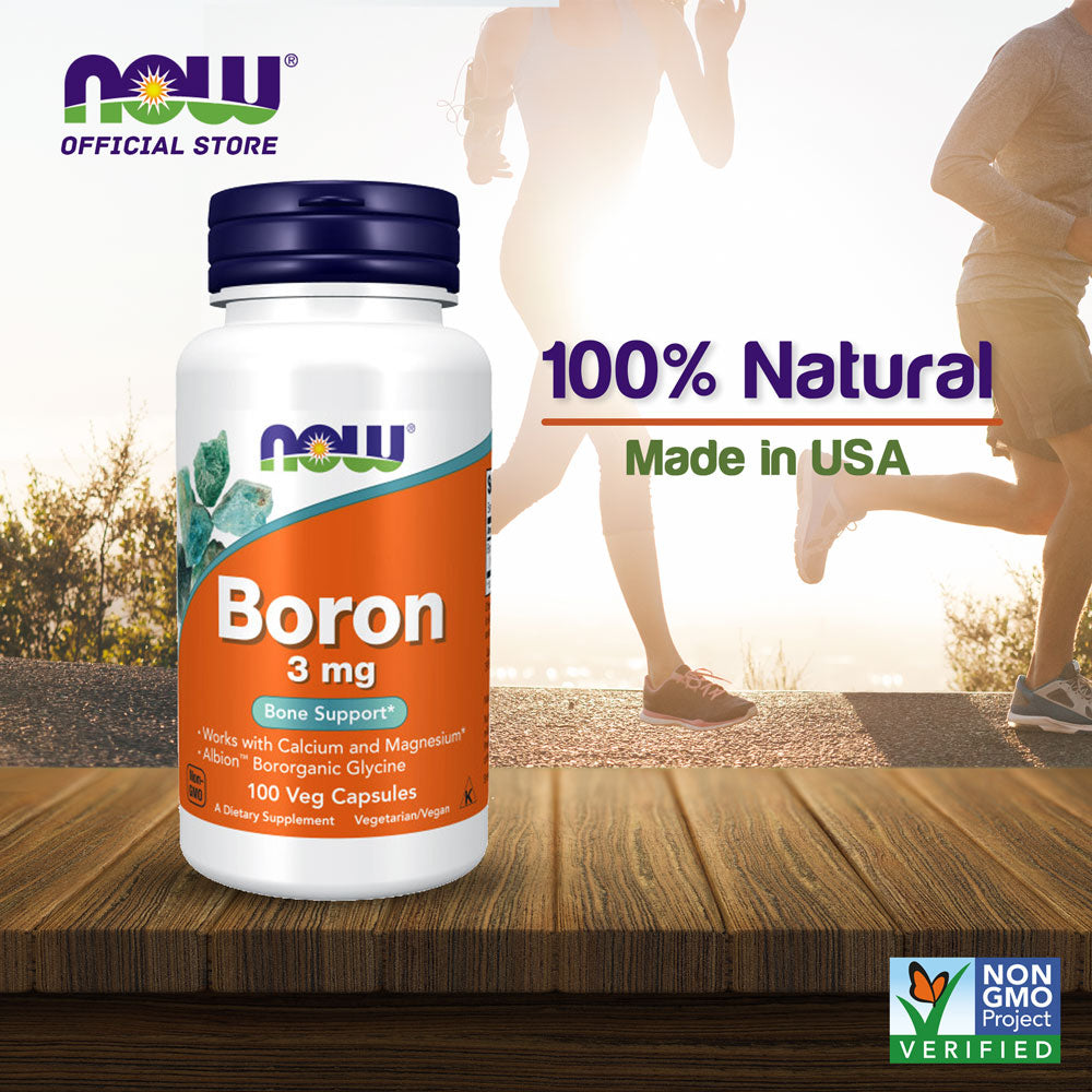 NOW Supplements, Boron 3 mg (Bororganic Glycine), Structural Support*, 100 Veg Capsules - Bloom Concept